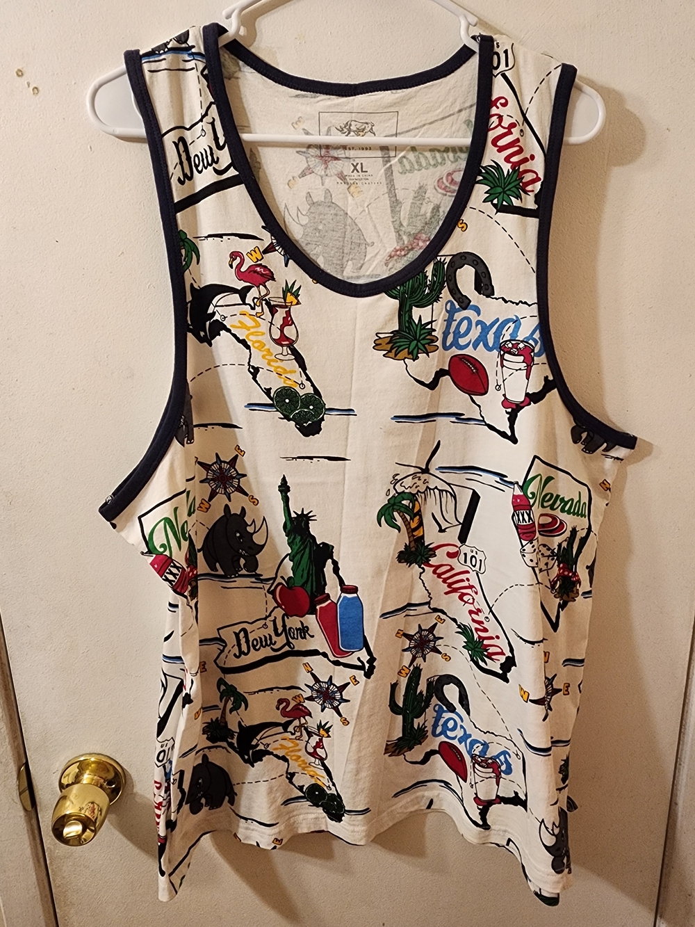 Ecko Unltd White Graphic US States Logo Tank Top with Black Accents